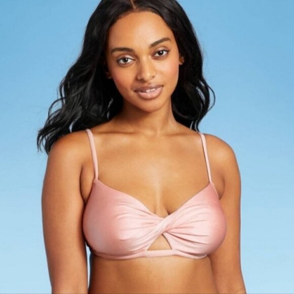 Xhilaration Pink Metallic Twist-Front Bralette Bikini Top Size Medium - Picture 1 of 6
